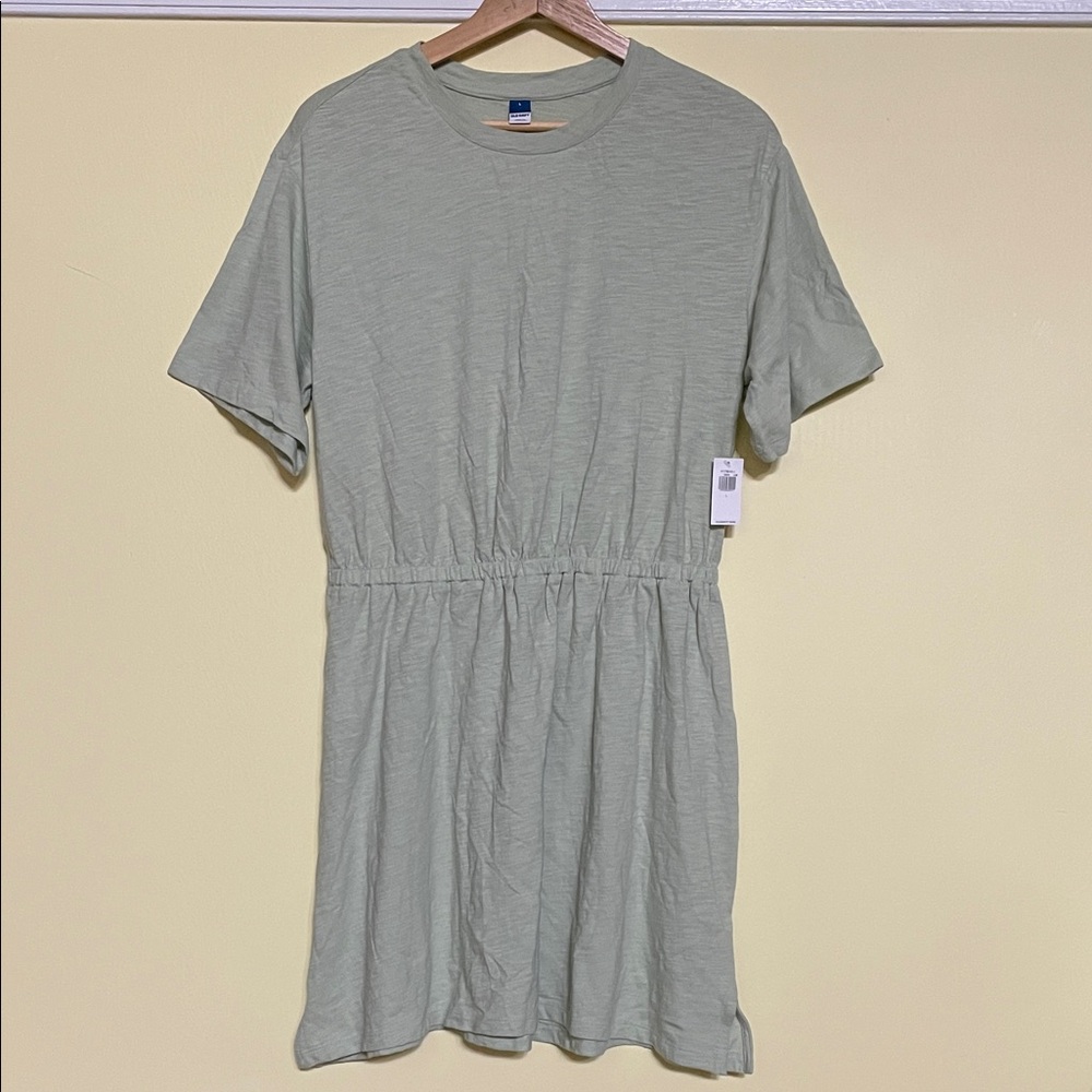 Old Navy Women’s Waist-Defined Short-Sleeve Mini T-Shirt Dress Aloe Vera Large